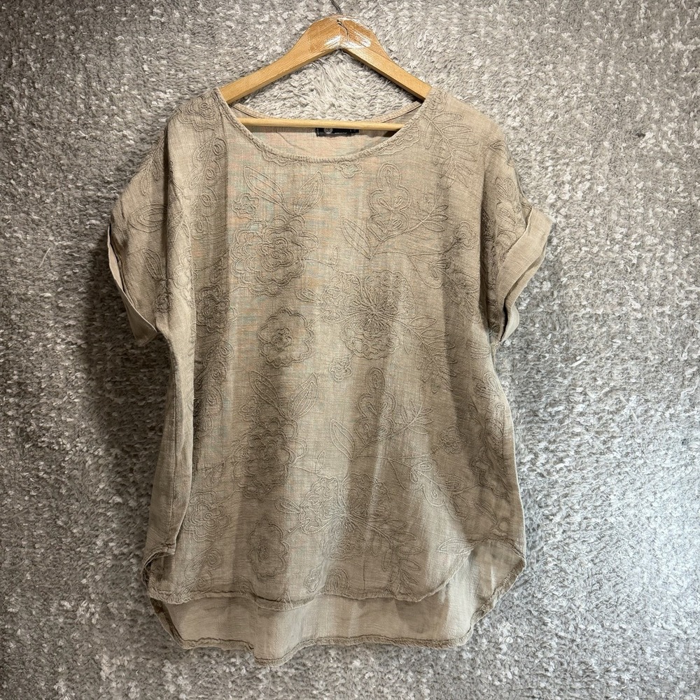 M Made In Italy Embroidered Top Cotton Brown Xl Bohemian Coastal Travel